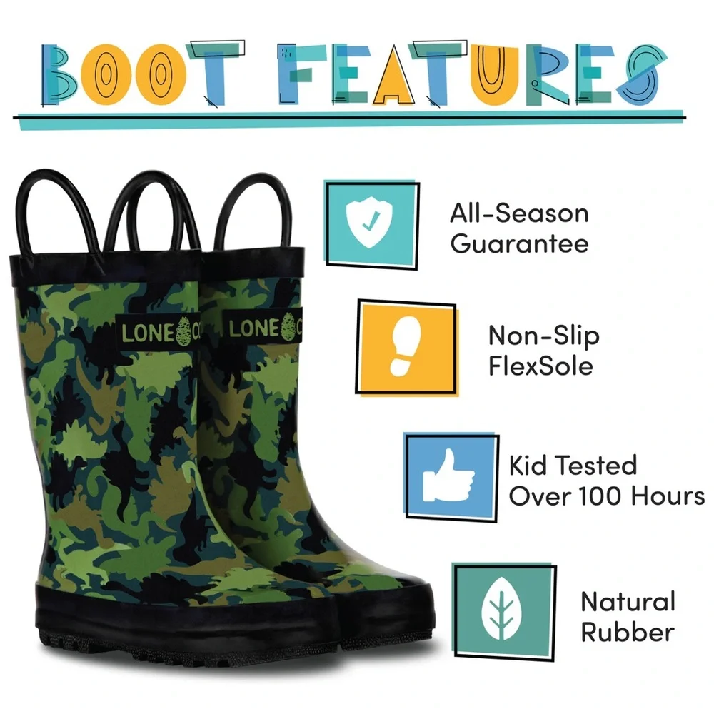 Lone Cone Kids Camosaurus Rain Boots Dinosaur Camouflage Size 6